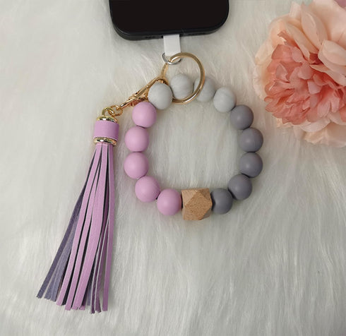 Boho Silicone Phone Wrist Strap, Cell Phone Lanyard Keychain with Universal Strap Holder Connector, Purple