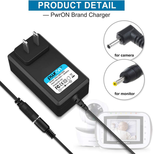 PwrON 6.6ft 6V AC DC Adapter Fits for Motorola MBP18 MBP-18 MBP41 MBP41PU MBP43PU MBP43 MBP26 MBP26PU MBP34 MBP33 MBP33PU MBP36 Video Baby Monitor & Camera Power Supply Cord (Parent & Baby Unit)