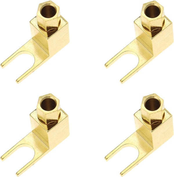 Create Idea 4pcs Brass Gold Plating Banana to Spade Adapter Connector for Audio Cables with 2 Screw-in Angles