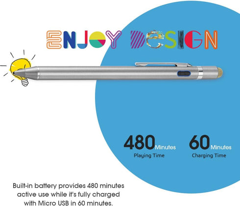 2-in-1 Active Stylus Digital Pen with 1.5mm Ultra Fine Tip for iPad, iPhone, Samsung Tablets, Good for Drawing and
