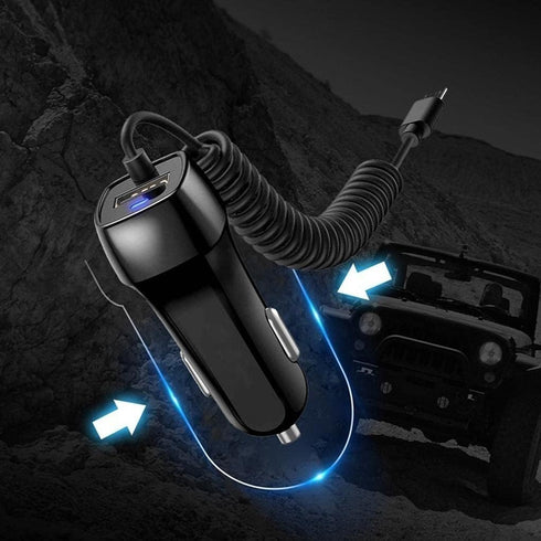 BoxWave Car Charger for Spotify Car Thing - Extra USB Port & Integrated Cable - Black, Perfect for On-the-Go Charging!