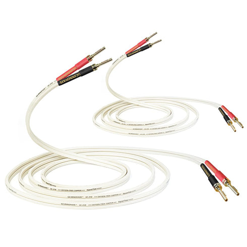 2 Pack 14 AWG OFC Speaker Cable with Pin Banana Plugs, HiFi 1.5m/4.9Ft White Square Wire