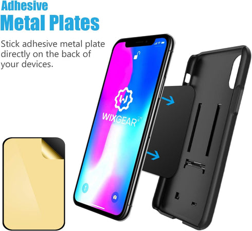 WixGear Mount Metal Plate with Adhesive for Magnetic Cradle-Less Mount - 4 Pack (2 Rectangle, 2 Round) Black