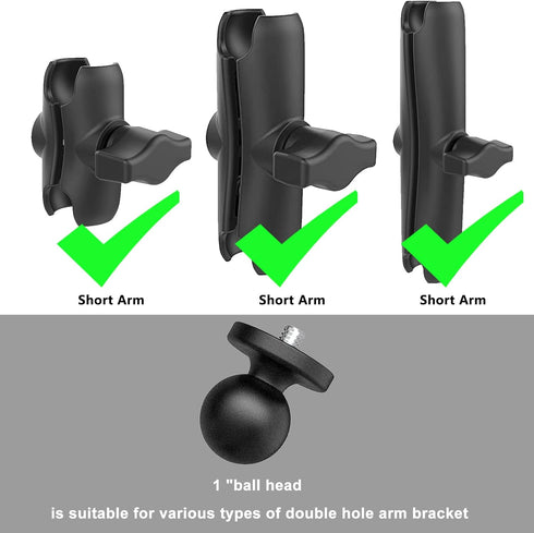 1" Ball Mount Adapter for Insta360 One X2, X, One R, RS, GO 2, GoPro Hero, Compatible with RAM Ball Head Mounts B Size Double Socket Arm