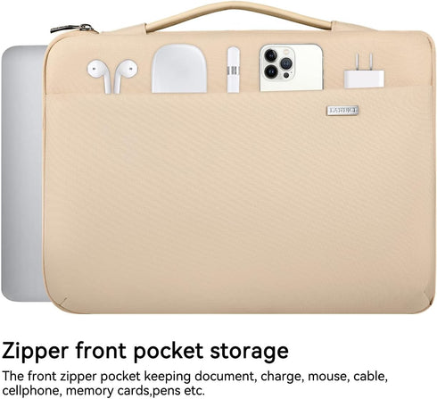 LANDICI 360°Protective 14 15 Inch Laptop Sleeve Case Compatible with MacBook Pro 14,MacBook Air 15,15 Surface Laptop,14"-15" HP Dell Asus Acer Laptop,Waterproof Computer Cover Bag,Apricot