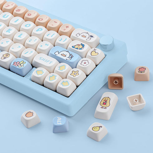 PBT Keycaps 139 Keys Duck Cute Keycap Set, MOA Profile Custom Dye-Sublimation for Cherry Gateron MX Switches