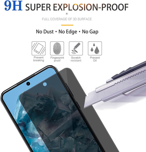 3 Pack Anti-Spy Tempered Glass Privacy Screen Protector for Google Pixel 8 Pro - Ultra HD, Bubble-Free, 9H Scratch