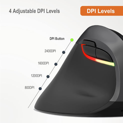 J-Tech Digital Left Handed Wireless Ergonomic Vertical Mouse, Black, for Small Hands, 4 DPI, USB Nano Transceiver, AA