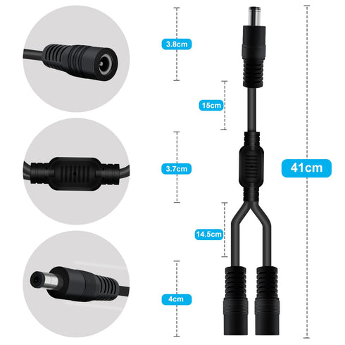 YINGAYOU 5.5 2.1mm 2 5V 6V 9V 12V 24V 3A, (1 2 40 cm) DC Splitter Cable x DC Way Splitter for Security Cameras, DVR