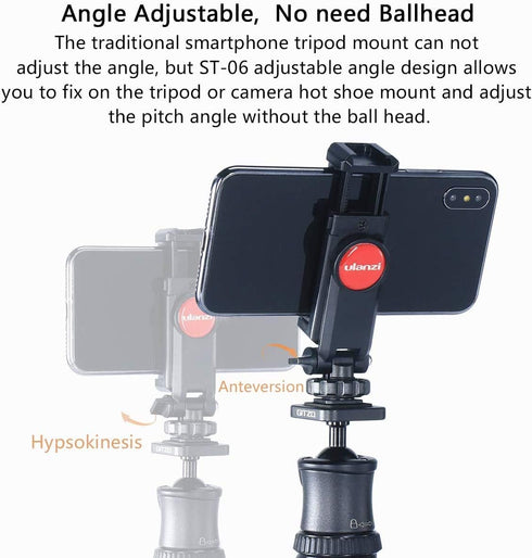 ULANZI ST-06 Camera Hot Shoe Phone Holder, Flexible Tripod Mount Adapter with Cold Shoe for Microphone LED Light