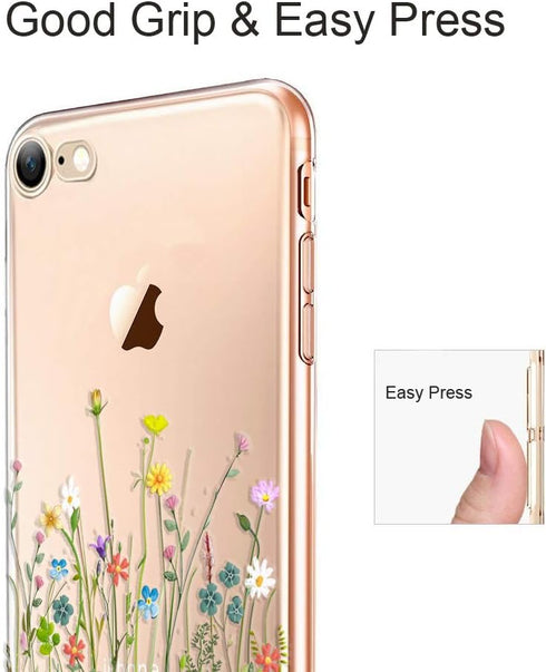 Unov Case for iPhone SE (2022), iPhone SE (2020), iPhone 8, iPhone 7, Clear with Embossed Floral Pattern, TPU Soft