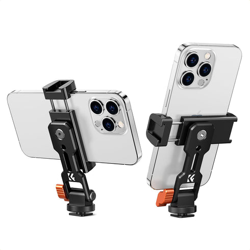 K&F Concept Metal Phone Tripod Mount, Universal Smartphone Stand with 2 Cold Shoe Mount, Adjustable Cellphone Holder
