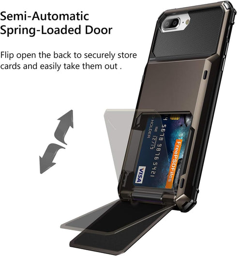 Vofolen iPhone 8 Plus Case - Rugged TPU Dual Layer Wallet with Card Holder & ID Slot, Scratch Resistant, Gun Color.