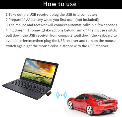 Sleep Sport Car Shaped Wireless Computer Mouse Ergonomic Gaming Optical Mouse USB 2.4G Mini Receiver