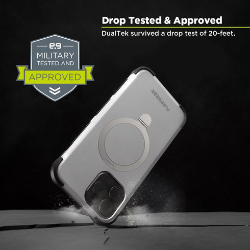 PureGear DualTek KIK Magnetic Phone Grip Case for iPhone 15 Pro Max - White, Military Tested, Heavy-Duty Protection