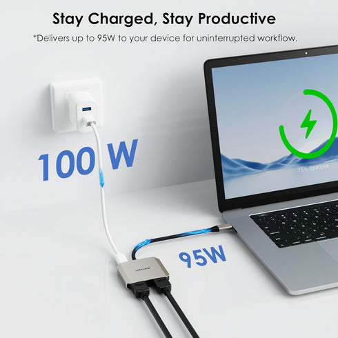 WAVLINK 4K@60Hz 95W USB C to Dual HDMI Adapter, Dual Monitor Splitter, Dual HDMI, PD, Compatible with Dell