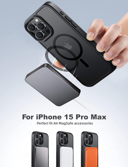 Tigowos iPhone 15 Pro Max Case - Shockproof, Matte Skin, 10FT Drop Resistant, MagSafe Compatible, Titanium Black.