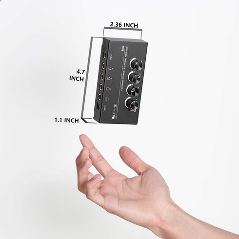 Fifine 4 Channels Metal Stereo Audio Amplifier, Mini Headphone Splitter with Power Adapter, 4x Quarter Inch Balanced