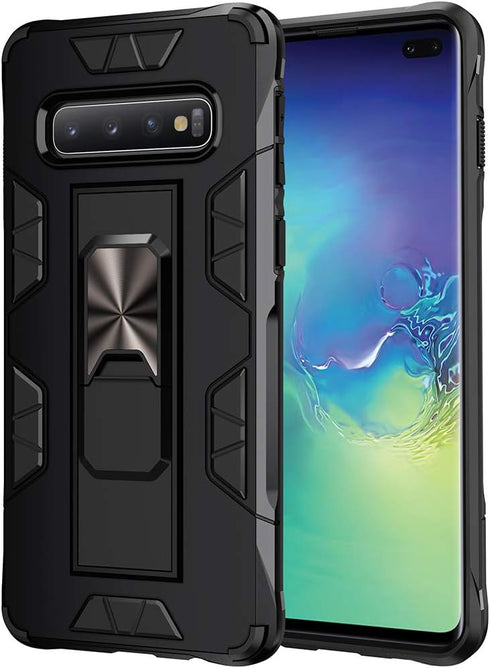 Samsung Galaxy S10 Plus Case, Military Grade with Built-in Kickstand, Heavy Duty Shockproof Cover, Black
