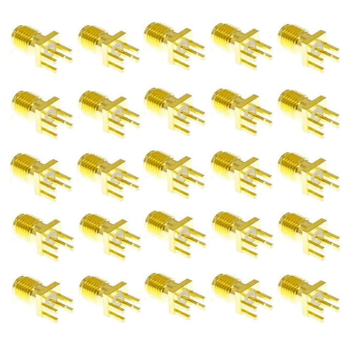 25PCS SMA Female PCB Panel Edge Mount Plug, 4 Pins Straight Connector RF Coaxial Adapter