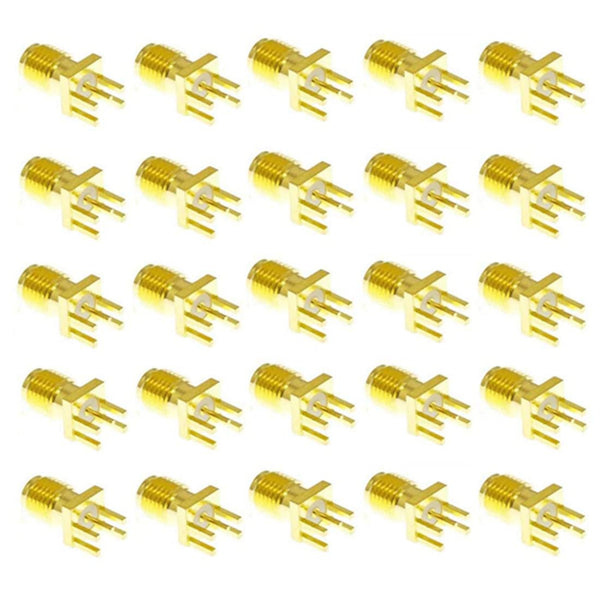 25PCS SMA Female PCB Panel Edge Mount Plug, 4 Pins Straight Connector RF Coaxial Adapter
