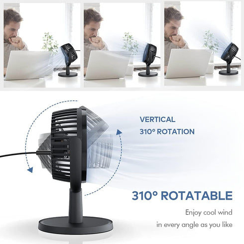 Mini Desk Fan, USB Powered Desktop Fan with 4 Speeds, Portable Personal Air Circulator for Office, Black