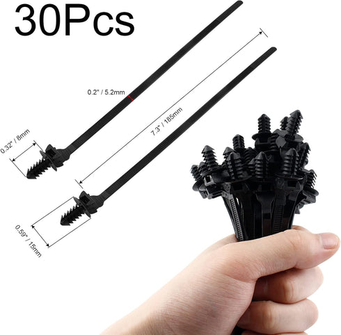 30Pcs Black Nylon Cable Zip Ties, 8-1/4'' Length Heavy Duty Zip Fastener Cable Clips for Household Electronic Auto