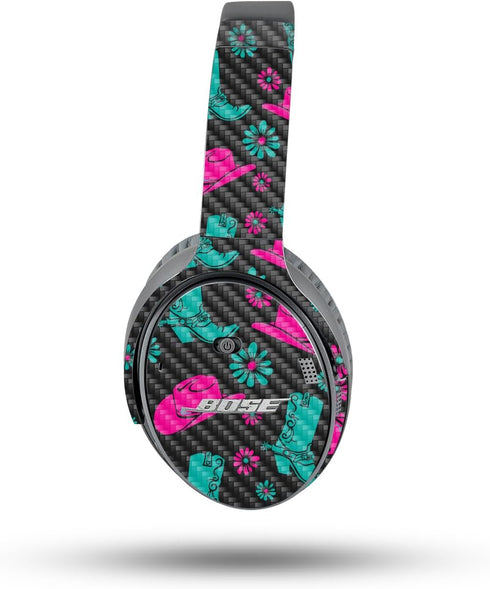 MightySkins Carbon Fiber Skin for Bose QuietComfort 35 II Headphones - Neon Cowgirl | Durable Textured Finish | Easy to
