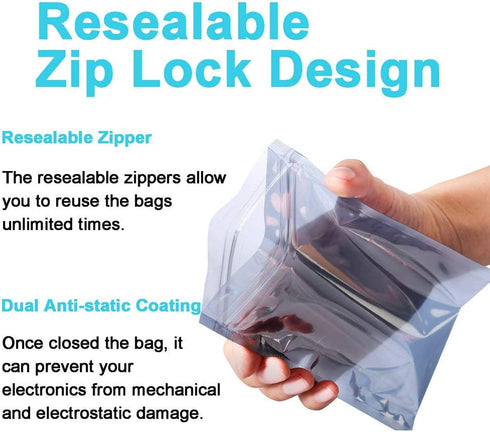 50Pcs Antistatic Resealable Bag - 15X20cm/5.9X7.9inch, Premium Anti Static Bag for SSD HDD and Electronics