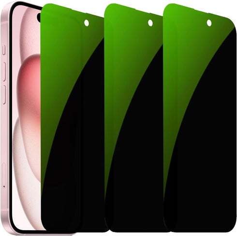3 PCS Anti-Spy Tempered Glass for iPhone 15 Plus - 9H Hardness, Anti-Peeping, 6.7" Screen Protector (Green)