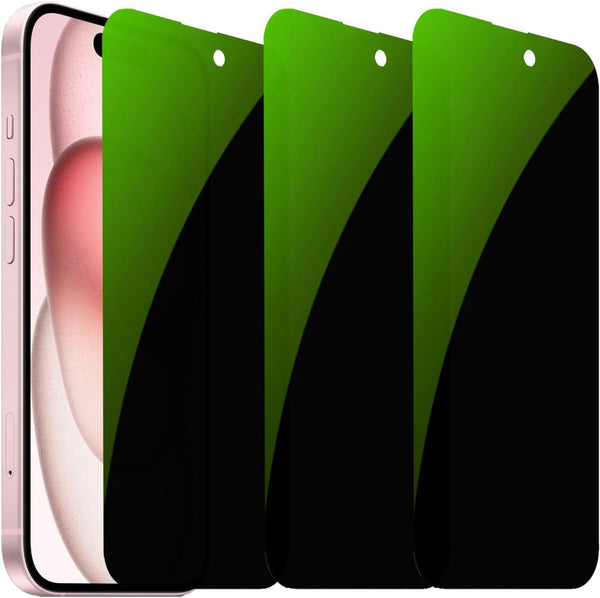3 PCS Anti-Spy Tempered Glass for iPhone 15 Plus - 9H Hardness, Anti-Peeping, 6.7" Screen Protector (Green)