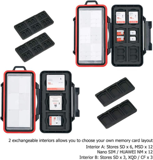 PROfezzion 48 Slots Universal Weatherproof Memory Card Carrying Case, Anti-Shock Storage Holder for SD Cards