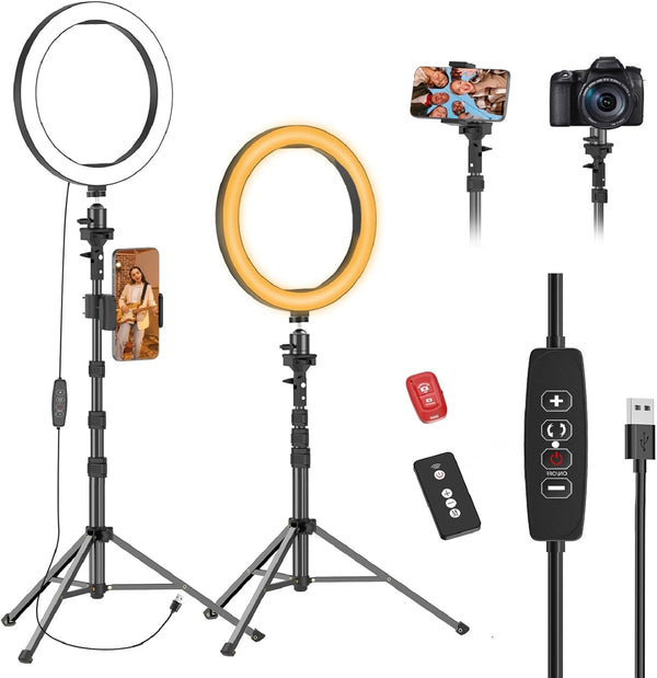 EMART 10" Ring Light with Phone Holder, 55" Extendable Tripod Stands, Dimmable LED Circle Light for Photography