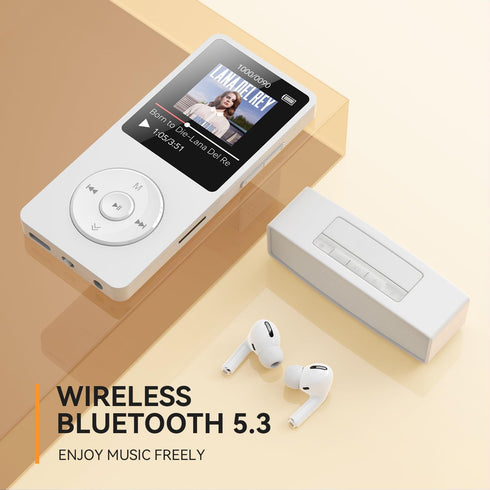 AGPTEK A02 MP3 5.3, 1.8 inch 128GB(White, 64GB) Player with Bluetooth Screen Portable Music Player with Speaker, FM