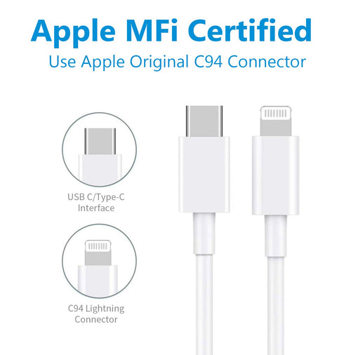 RUXIN 3.3ft USB-C to Lightning Cable, MFi Certified, 18W PD Fast Charging for iPhone 12/11/XS/XR/SE/8 Plus, White