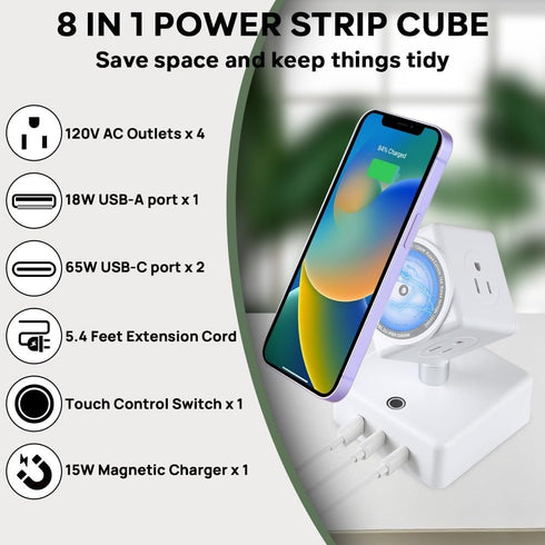 MRCSMAR 15W 180 45W Power Strips Tower Wireless Charging Station Rotatable Cube Design with Fast Charger USB Ports