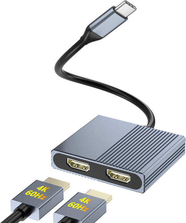 Aibilangose Dual HDMI Adapter for 2 Monitors, Double 4K@60Hz HDMI Splitter for dual