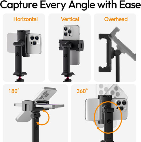 ULANZI MA54 1/4" Phone Tripod Mount Adapter with Dual Cold Shoes & QR Plate, Cell Phone Holder for Tripod with Screw