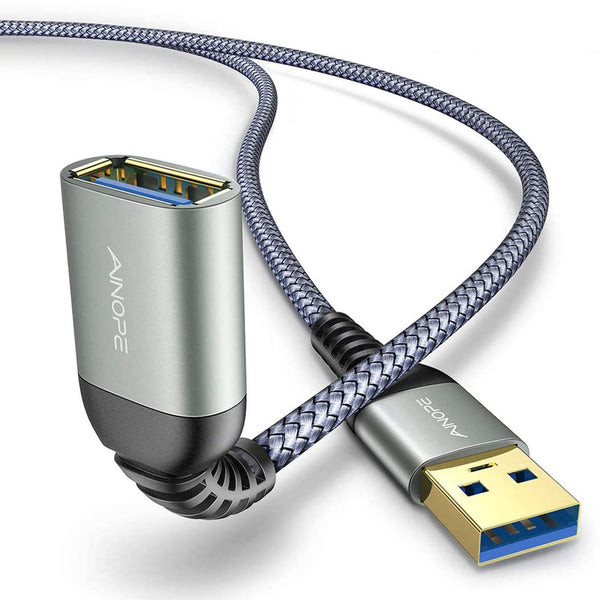 AINOPE 10FT USB 3.0 Extension Cable, Type A Male to Female, 2 Pack, Braided, Fast Data Transfer for Keyboard, Mouse,