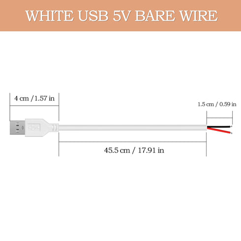 WMSDGZAI 24AWG 2.0 2 5V 2A 1.64FT 5PACK) USB Male Pin Bare Wire Pigtail Cable, USB Extension Cable Open End for DIY