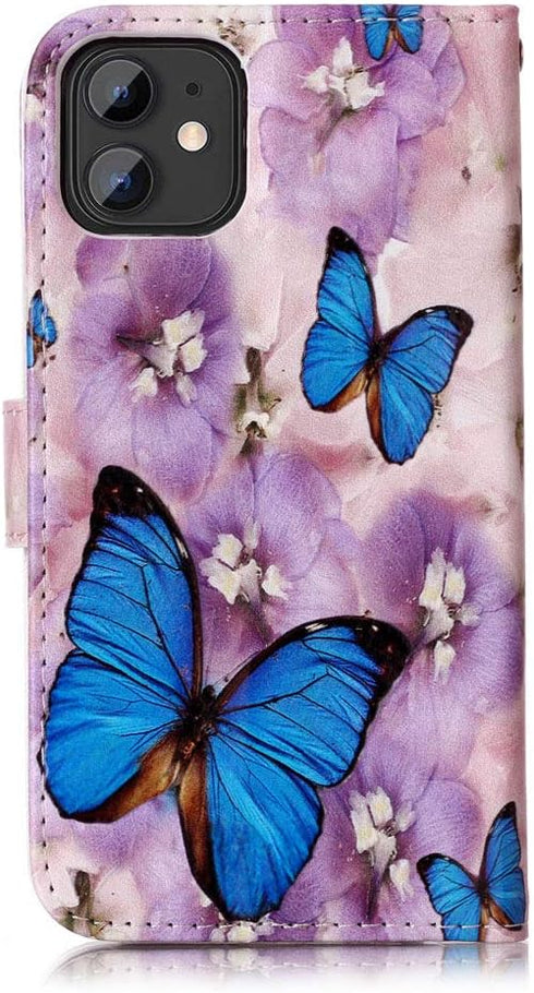 JanCalm Compatible with iPhone 11 Wallet Case, Floral Pattern Premium PU Leather Flip Cover with Wrist Strap