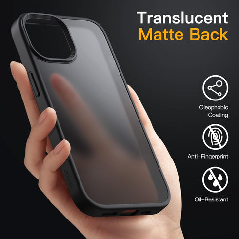 JETech iPhone 13 Matte Case, 6.1-Inch, Shockproof Military Grade, Frosted Translucent Back, Anti-Fingerprint (Black)