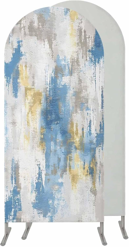 Jnbasdffb 6.6 Blue Gray Ombre Wedding Arch Cover, Stretchy Spandex Arch Backdrop Stand Covers FT, Vintage Abstract Art