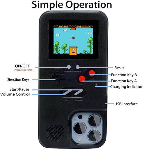 WeLohas Gameboy Case for iPhone 11, Handheld Retro 168 Classic Games, Anti-Scratch Shockproof Phone Cover, Black