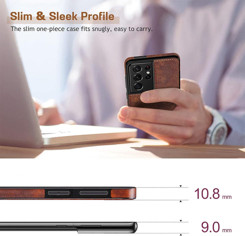 LOHASIC for Galaxy S21 Ultra Case, Premium Leather Luxury Business PU Non-Slip Grip Shockproof Cover - Brown