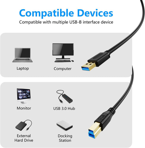 Jelly Tang 3.0 25Ft,Superspeed 3.0 More(25Ft/8M) USB Cable A Male to B Male USB A-B/A Male to B Male Cable