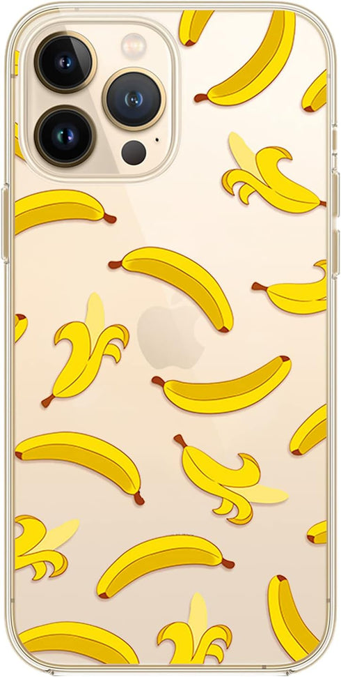 Blingy's Fun Banana Style iPhone 13 Pro Case (6.1 inch), Cute Cartoon Pattern Transparent Soft TPU Protective Clear Case