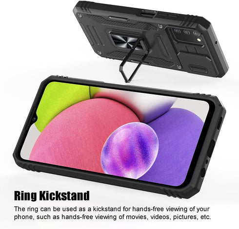 Samsung Galaxy A03S Case with Shockproof Sliding Camera Cover & Ring Holder Kickstand, Screen Protector (6.5", US