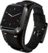 Genuine Leather Cuff Bracelet Replacement Strap for Fitbit Versa Bands - Stainless Steel Buckle for Men Women (Black)
