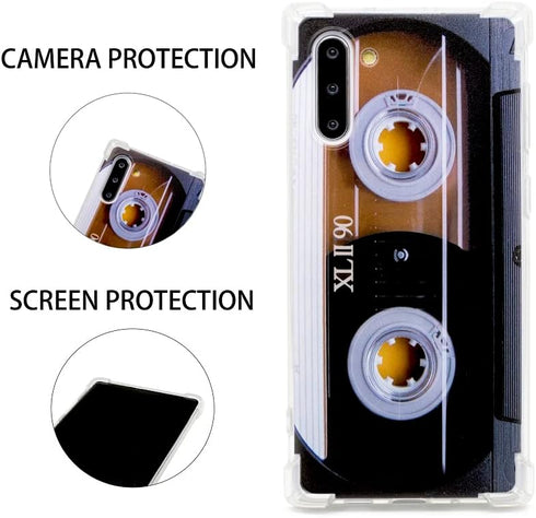 FAteam Case for Galaxy Note 10,with Reinforced Corners TPU Soft Bumper Retro Music Cassette Tape Phone Case Compatible with Samsung Galaxy Note 10 2019 Release